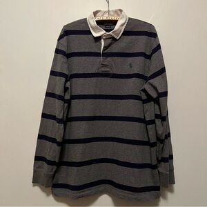 Polo by Ralph Lauren Men's Gray and Navy Striped Long Sleeve Polo Shirt Size XL